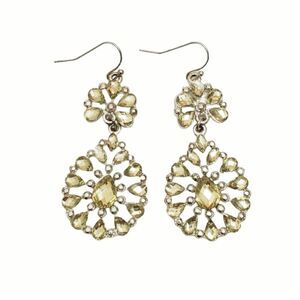 Big Statement Crystal Earrings Flower Yellow Teardrop Dangle 2.5" Long